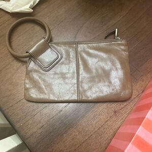 HOBO Brown Leather Wristlet Clutch with Metal Ring